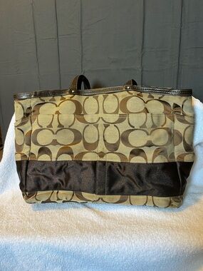 Coach Signature Stripe Canvas Tote Diaper Bag